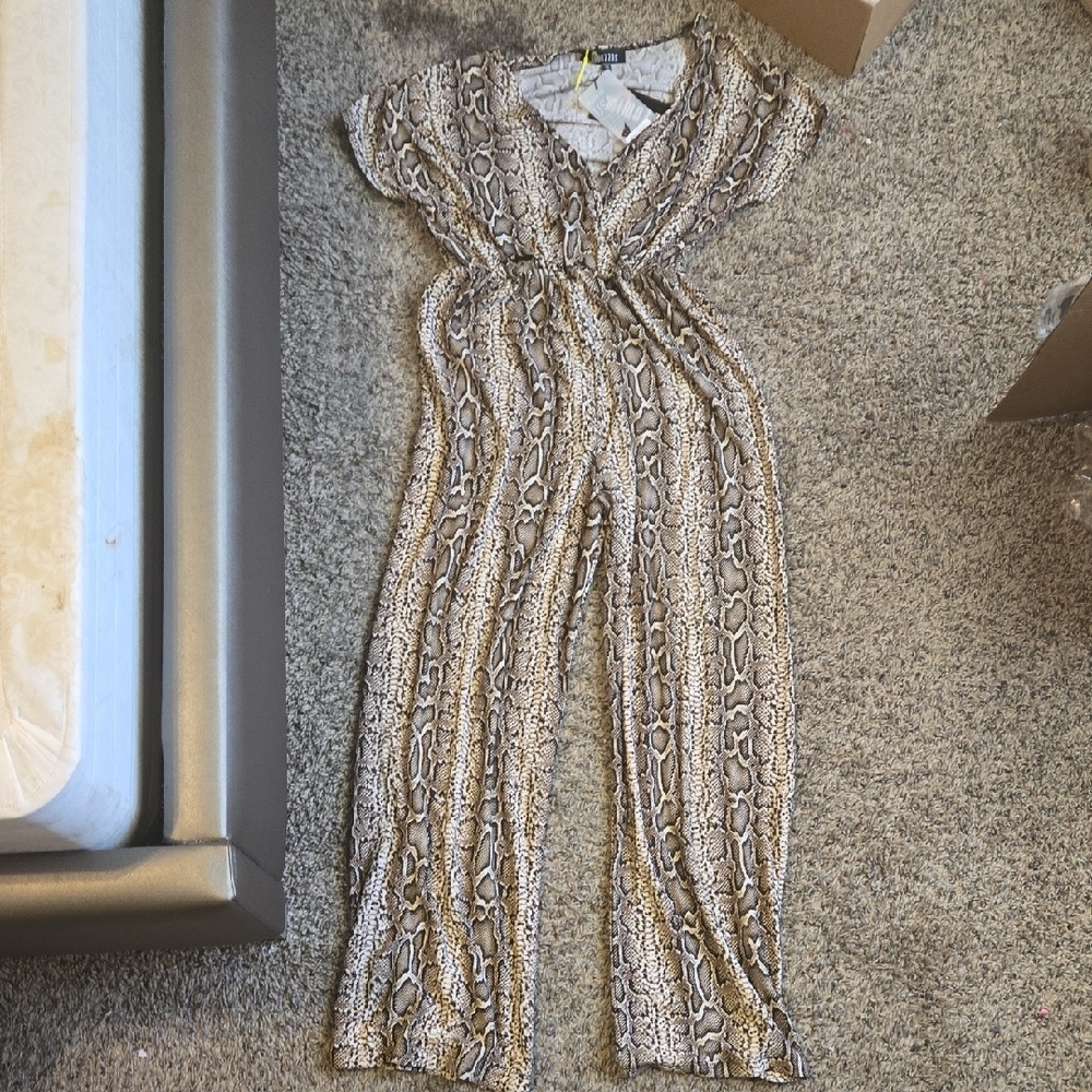 Chic Beige Snake Print Jumpsuit